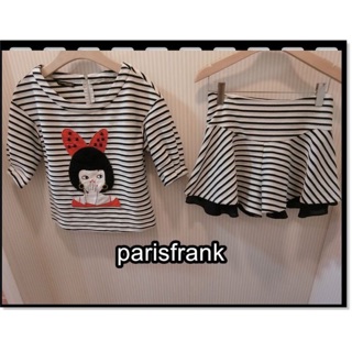 parisfrank~~品牌showcase 黑白條紋 精緻針織人像 內裡褲短裙套裝set
