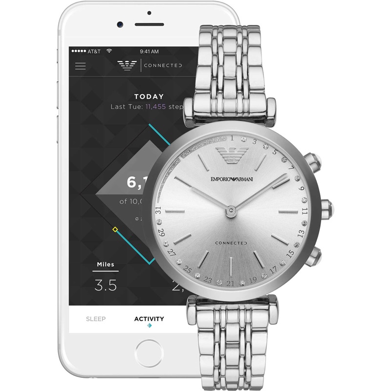 Emporio Armani 指針式智慧手錶 Hybrid Smartwatch  銀色不銹鋼鍊帶款