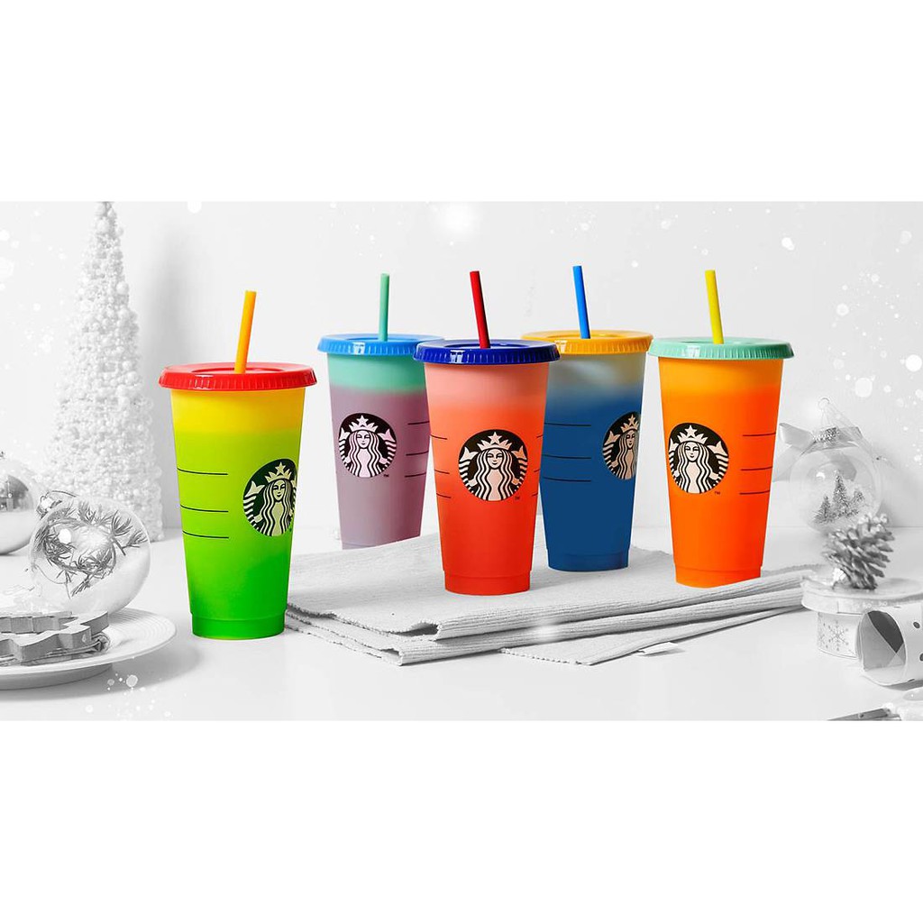 星巴克 starbucks 2020 冷變TOGO隨行杯組 24oz 變色 彩虹彩色 隨行杯 環保杯 附吸管 一組5入