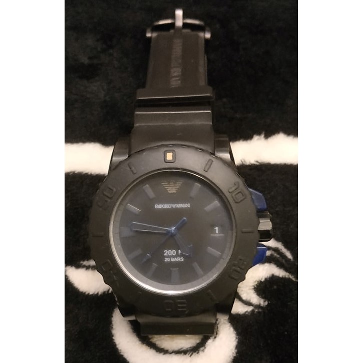 EMPORIO ARMANI SPORTIVO潛水黑色矽橡膠男士腕錶AR5966(二手商品)