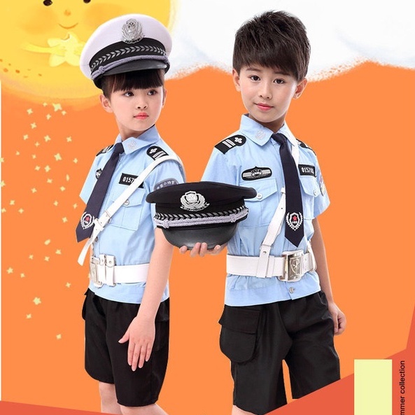 兒童小軍裝小交警表演服長袖六一幼兒小警察男女小孩玩具生日禮物化妝舞會cosplay服裝兒童童裝套裝 3b0h