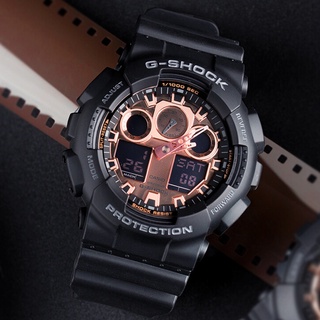 【CASIO 卡西歐】G-SHOCK 重機齒輪設計 GA-100MMC-1A 兩百米防水 雙顯 運動電子錶 黑/玫瑰金