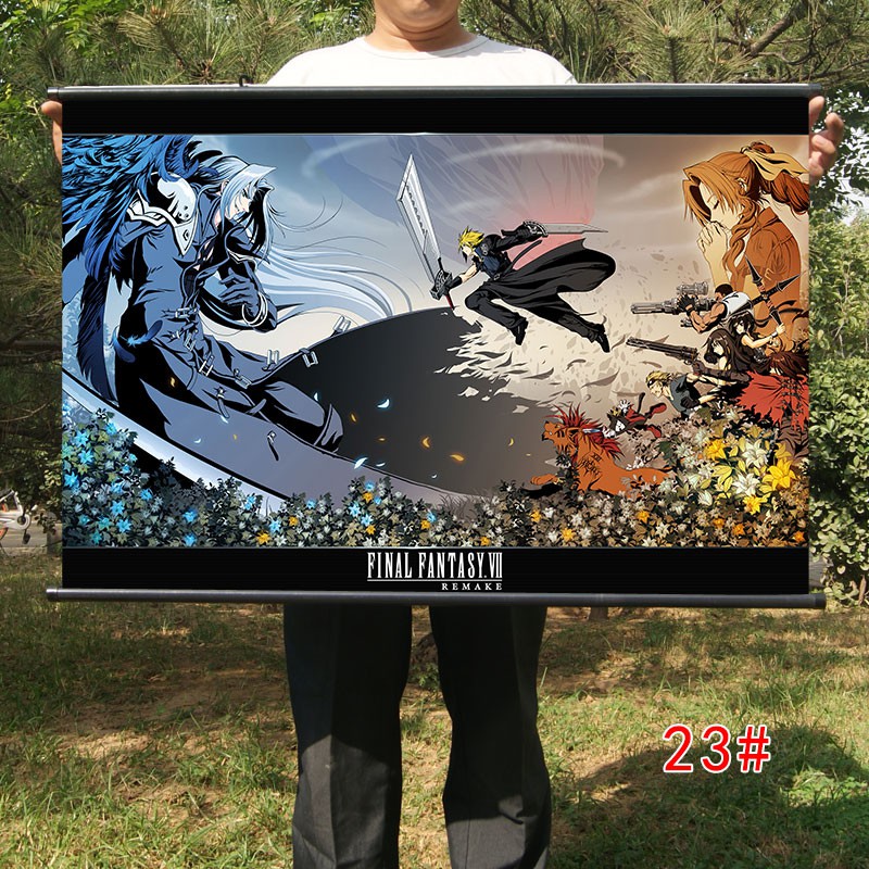 xjjj】最終幻想7重制版游戲海報ff7克勞德蒂法周邊布質裝飾卷軸畫掛畫 