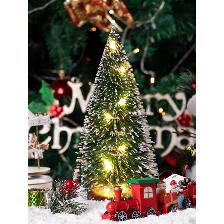 1 件 LED 燈迷你人造聖誕樹裝飾品節日桌面微型雪霜聖誕樹裝飾派對用品