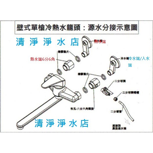 【清淨淨水店】壁式單槍冷熱水龍頭用進水套件,6分6角雙溫混合龍頭用接頭, 6分6角進水三通 ，淨水器，RO進水套件80元