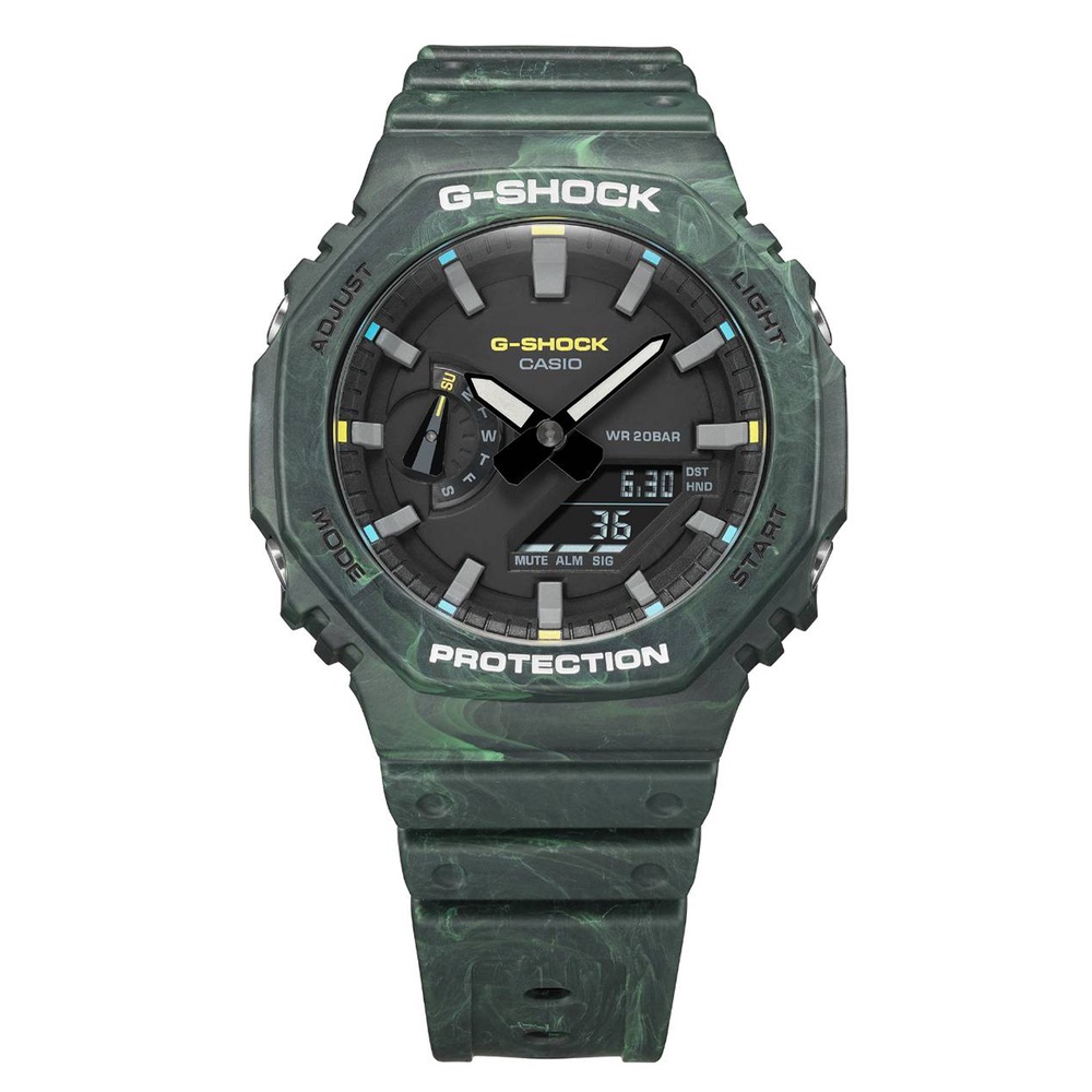 【CASIO 卡西歐】G-SHOCK 碳纖維核心/農家橡樹系列/45mm/綠(GA-2100FR-3A)