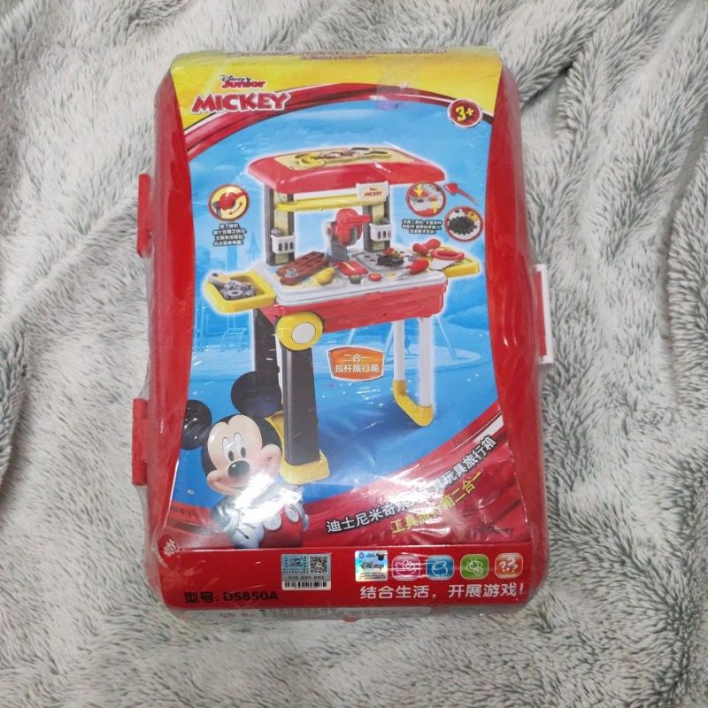 正版 迪士尼 米奇 二合一 拉桿 旅行箱 行李箱 玩具 米奇 家家酒 積木 工具箱 玩具 工程師 維修台 工具台 改改