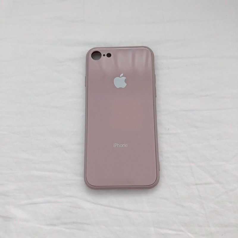 [全新] Iphone8草紫色手機殼 玻璃鏡面 芋頭粉紫色淡粉玫瑰亮面光滑I8Apple手機週邊硬殼套附鋼化玻璃貼膜