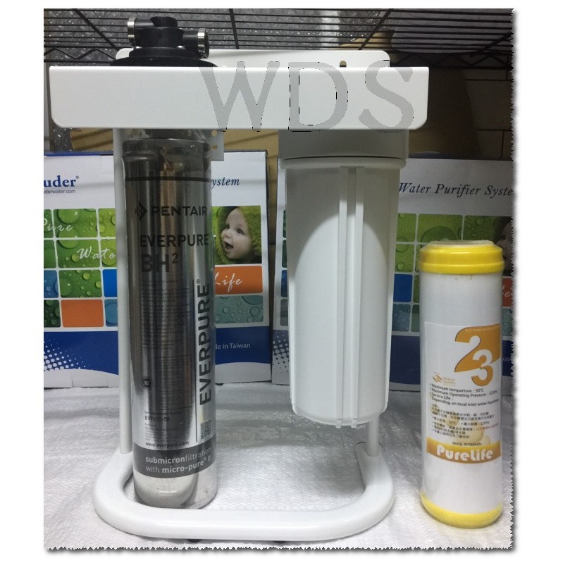 (WDS)EVERPURE BH2濾心除垢配方配軟水濾心2道特惠組6000元(銀離子抑菌)不鏽鋼龍頭含2年分共6隻濾心