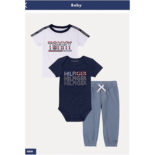 SaYos 《童裝》現貨 美國正品 Tommy Hilfiger 嬰兒 包屁衣 T-shirt  長褲 短袖 三件組