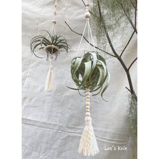 《Let's Knit》霸王空鳳吊籃 ▎法式編織 ▎棉繩編織 ▎空氣鳳梨 ▎植物掛籃 ▎植物吊飾