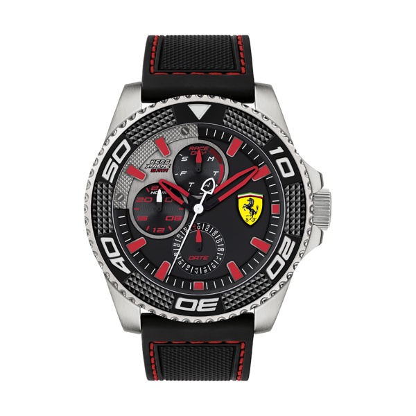 【Ferrari 法拉利】賽車極勁鋸齒錶圈設計橡膠質感腕錶-黑紅款/FA0830467/台灣總代理公司貨享兩年保固