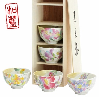 ~* 蝦皮代開發票 *~ 免運 日本 美濃燒 和藍 花みさき 花盛開 陶瓷飯碗組 五入 附木箱 03122