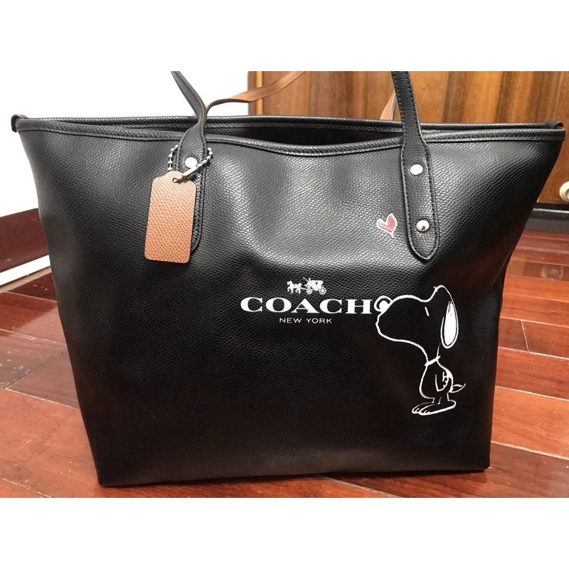 COACH X SNOOPY聯名款 防刮 肩背托特包 黑 二手