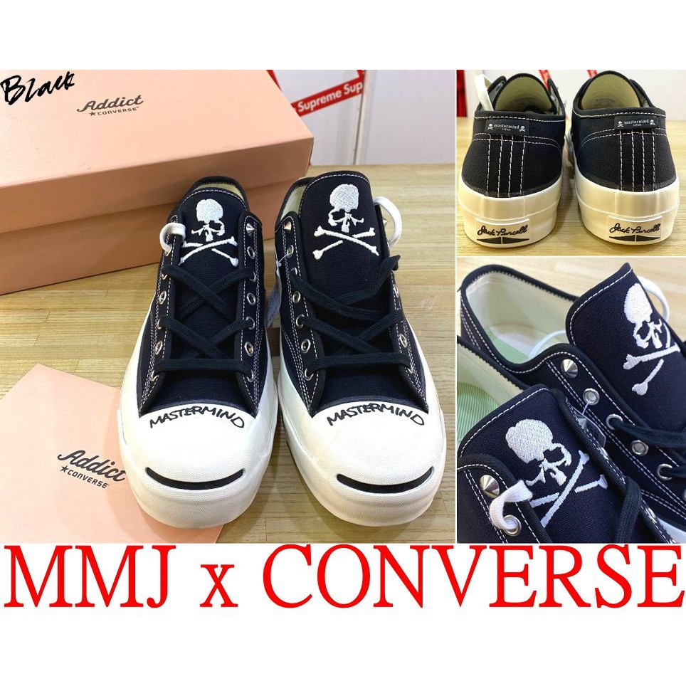 BLACK全新MASTERMIND JAPAN x converse開口笑JACK PURCELL骷髏MMJ帆布鞋