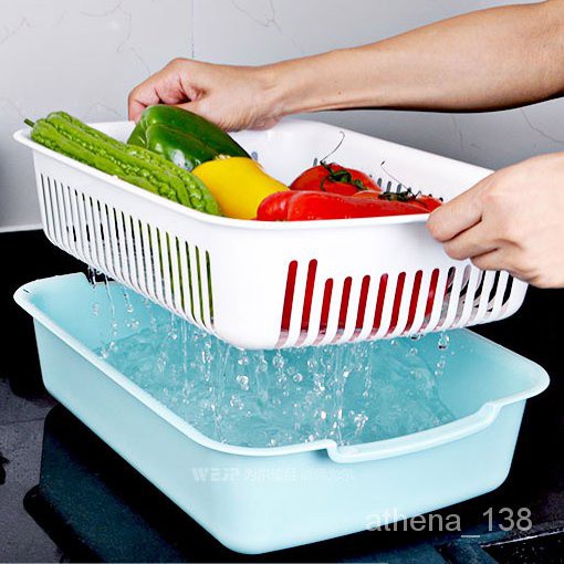 熱賣好物洗菜藍 家用瀝水籃洗菜盆升級大號雙層濾水籃多用加厚水果籃 khEz