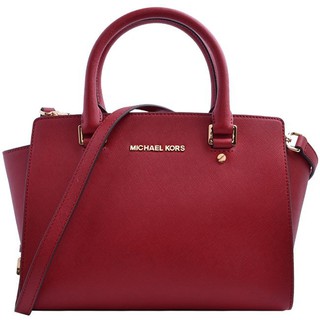 MICHAEL KORS SELMA 金logo防刮皮革手提/斜背包-中/櫻桃紅