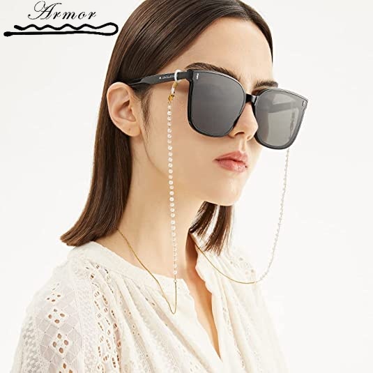 時尚珍珠防丟眼鏡鏈 / 耐用串珠眼鏡鏈, 帶雙扣 / 可重複使用的休閒口罩吊線 / 金色金屬方便口罩掛繩固定帶
