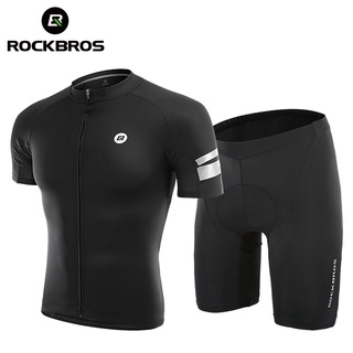 Rockbros 夏季騎行服套裝男士女士短褲 T 恤山地公路自行車透氣騎行服自行車裝備黑色