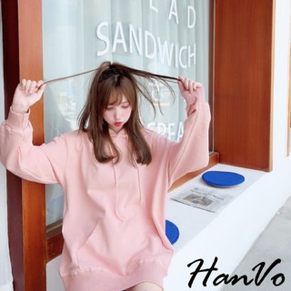 【HanVo】人手一件基本款落肩oversize素色帽T 寬鬆簡約現貨連帽上衣 女生衣著 A02-1572