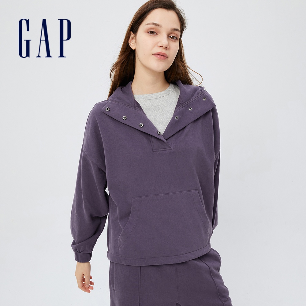 Gap 女裝 寬鬆長袖帽T 碳素軟磨法式圈織系列-深紫色(475311)