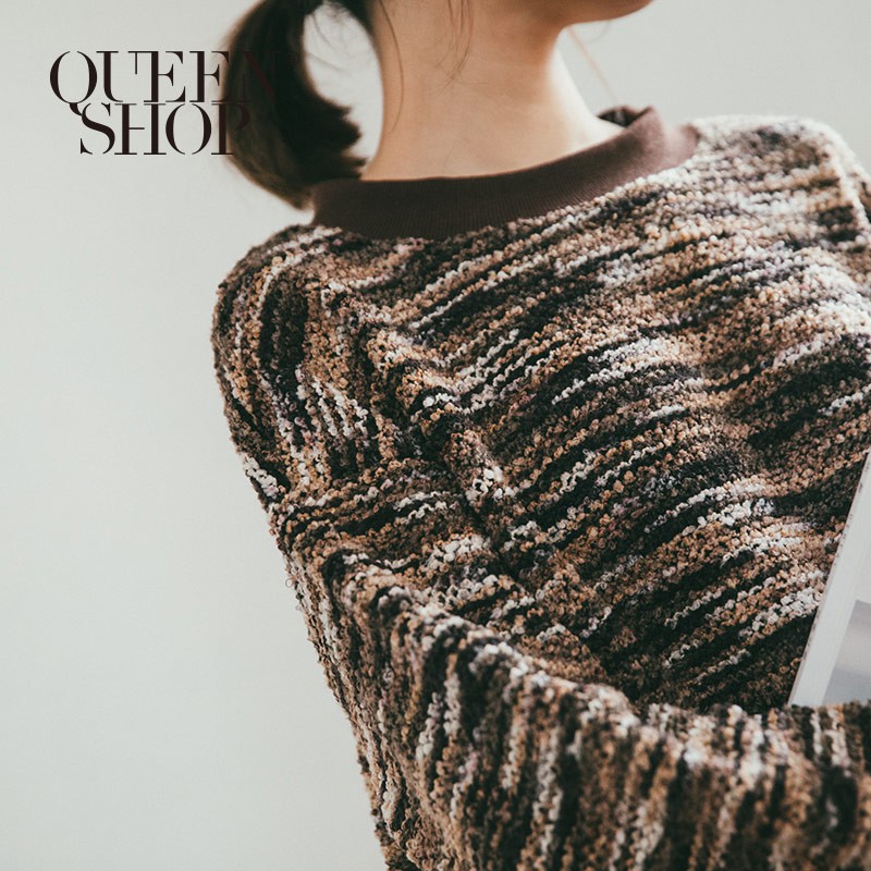 QUEENSHOP【01012220】立體毛線勾邊針織長袖上衣 兩色售＊現+預＊