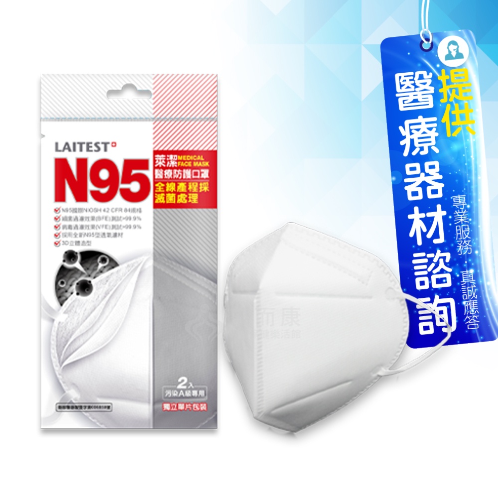 來而康 萊潔 N95醫療防護口罩 LA-MA-008-WH 白色(2片入/袋)