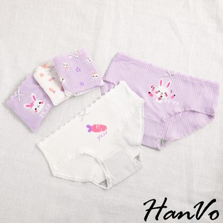 【HanVo】少女款兔兔蘿蔔棉質內褲 現貨柔軟舒適彈性少女三角褲 中腰 可愛親膚透氣棉質蕾絲內褲內著 A11-5555