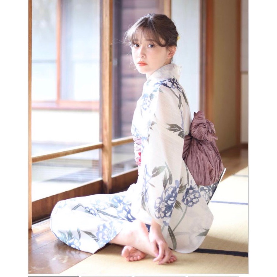 03日本和服浴衣女傳統款式棉麻質地牡丹花柄 蝦皮購物