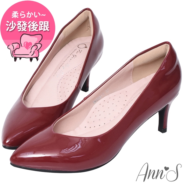 Ann’S魔術軟漆V口顯瘦低跟尖頭包鞋-紅