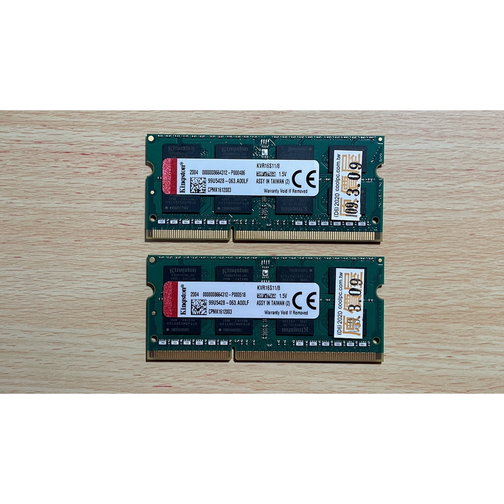 Kingston 8GB DDR3 1600 筆記型記憶體 (KVR16S11/8) 二手