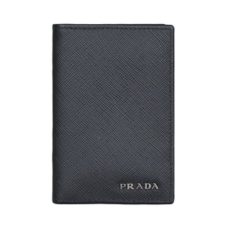 PRADA銀字LOGO十字防刮牛皮6卡摺疊卡夾(黑)
