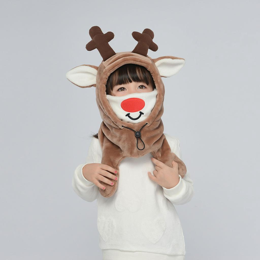抖音網紅冬季原創可愛圣誕麋鹿會動的防風口罩加絨厚保暖套脖帽子