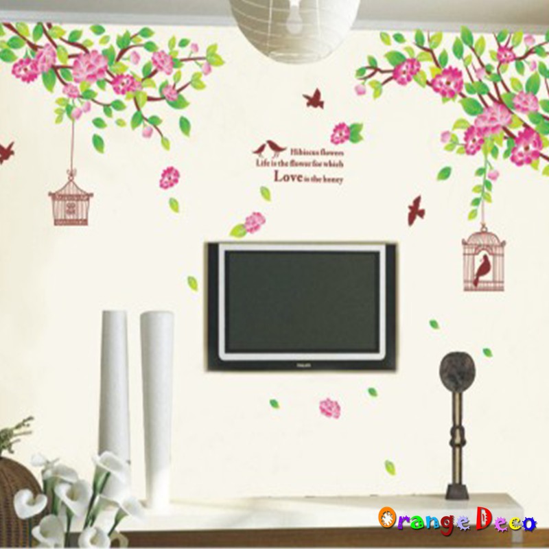 【橘果設計】芙蓉花(粉) 壁貼 牆貼 壁紙 DIY組合裝飾佈置