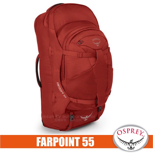 【美國 OSPREY】Farpoint 55L 多功能登機箱/行李箱背包(附爆音哨+筆電腦包+大容量主袋) 寶石紅 R