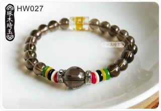 【琢木琦玉】HW027 天然茶水晶手鍊 7mm 五行開運 六字真言 手鍊手珠 開運納福 ＊祈福玉石選物