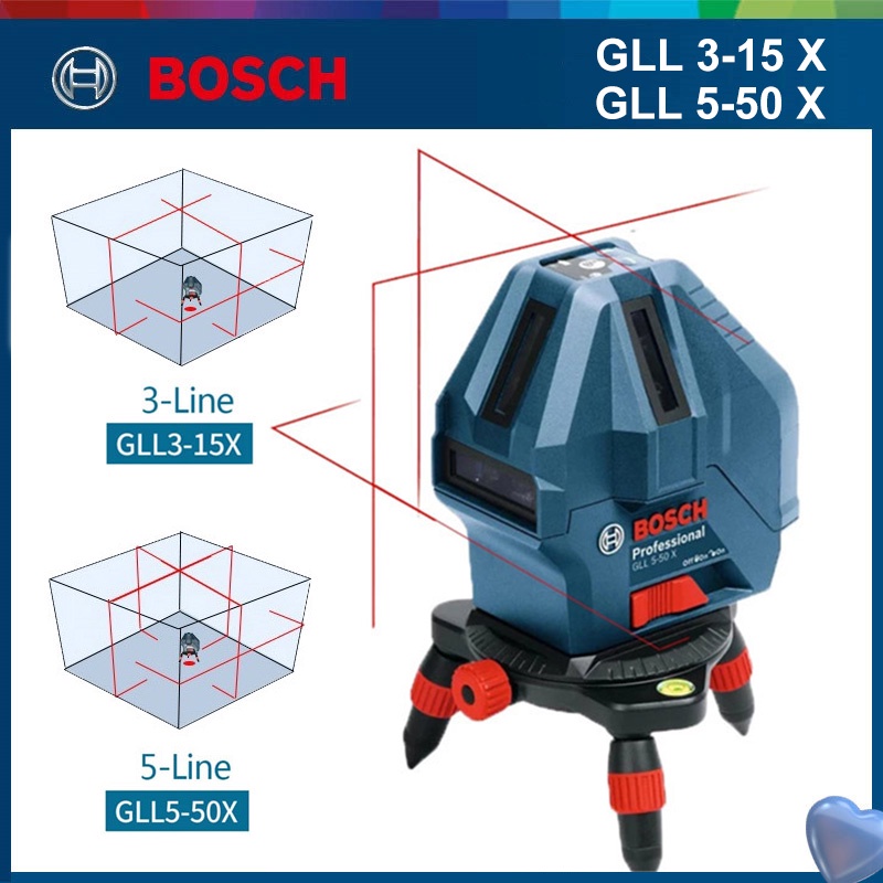 博世 5 線激光水平儀 GLL5-50X 紅光 360° 旋轉自調平自動測量工具 GLL 5-50X