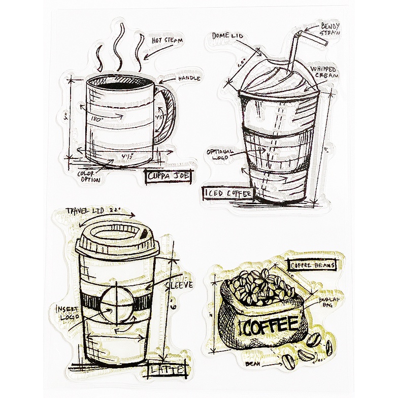 |高橋家| 二手 水晶印章透明印章矽膠章 雜貨  手繪素描風  透明章 咖啡豆 咖啡杯 食物 手繪風 手帳日記