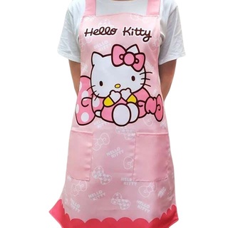 【現貨】小禮堂 Hello Kitty 成人綁帶式圍裙 77x72cm (粉蝴蝶結款)