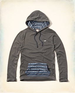 Hollister Pattern Blocked T-Shirt Hoodie 條紋口袋 柔軟 連帽T恤 現貨M號
