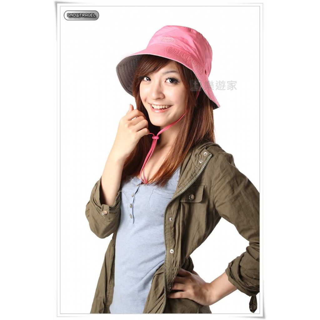[款式:STAH002-PINK-GRY] SNOWTRAVEL 抗UV透氣快乾束帶雙面漁夫帽(女)(桃紅-灰色)