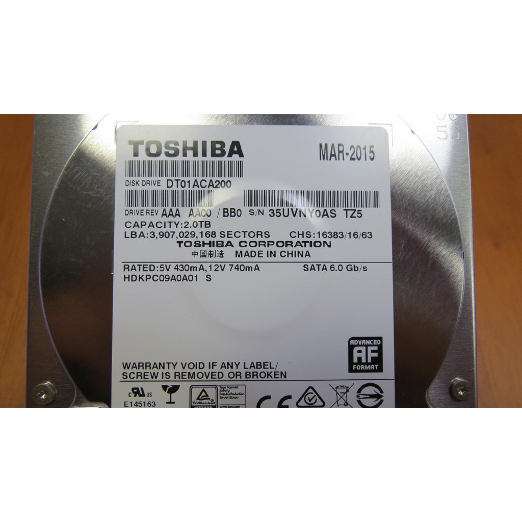 TOSHIBA 東芝 DT01ACA200 64MB/SATA6.0Gb/2TB/3.5吋硬碟