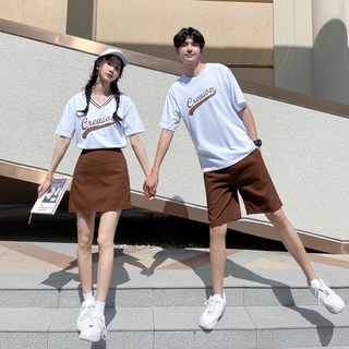 【COUPLE】情侶裝🔥🔥夏季短袖T恤兩件套韓版印花潮流一裙一衣時尚套裝