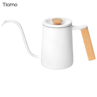 艾咖啡 Tiamo 質感櫸木方把手細口壺 600ml - 霧白