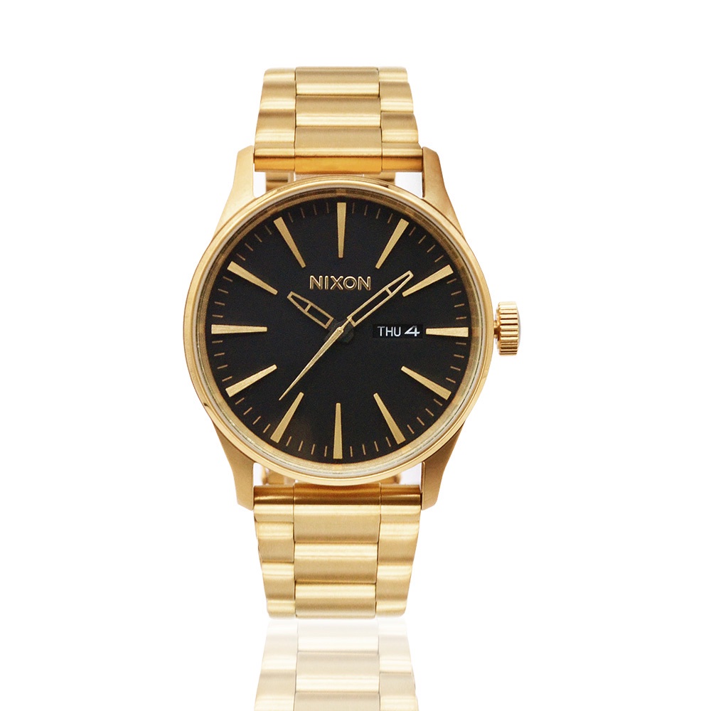 NIXON 美國原廠平輸 | 金框 黑面 金色刻度 不鏽鋼錶帶 男錶-(A356-510-00)