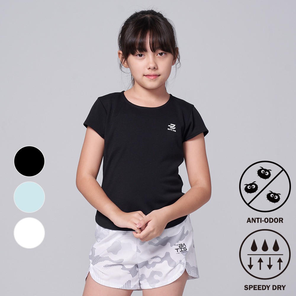 【BATIS 巴帝斯】MIT 抗菌圓領素色運動短袖上衣 - 女童 - 三色-2021SS