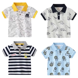 Soffny 兒童 Polo 衫男童棉 T 恤兒童服裝夏季休閒短袖嬰兒背帶恐龍卡通襯衫
