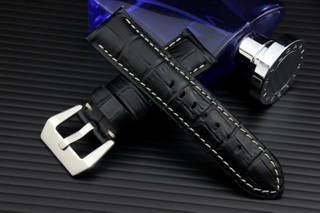 沛納海的新衣黑色高質感24mm收22mm可替代panerai原廠錶帶之鱷魚皮紋真皮錶帶+白線