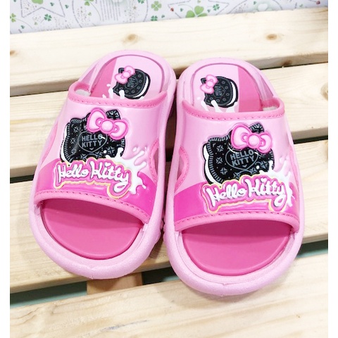 【震撼精品百貨】Hello Kitty 凱蒂貓~台灣製Hello kitty正版兒童拖鞋-可愛大臉黑粉色(13~18號)