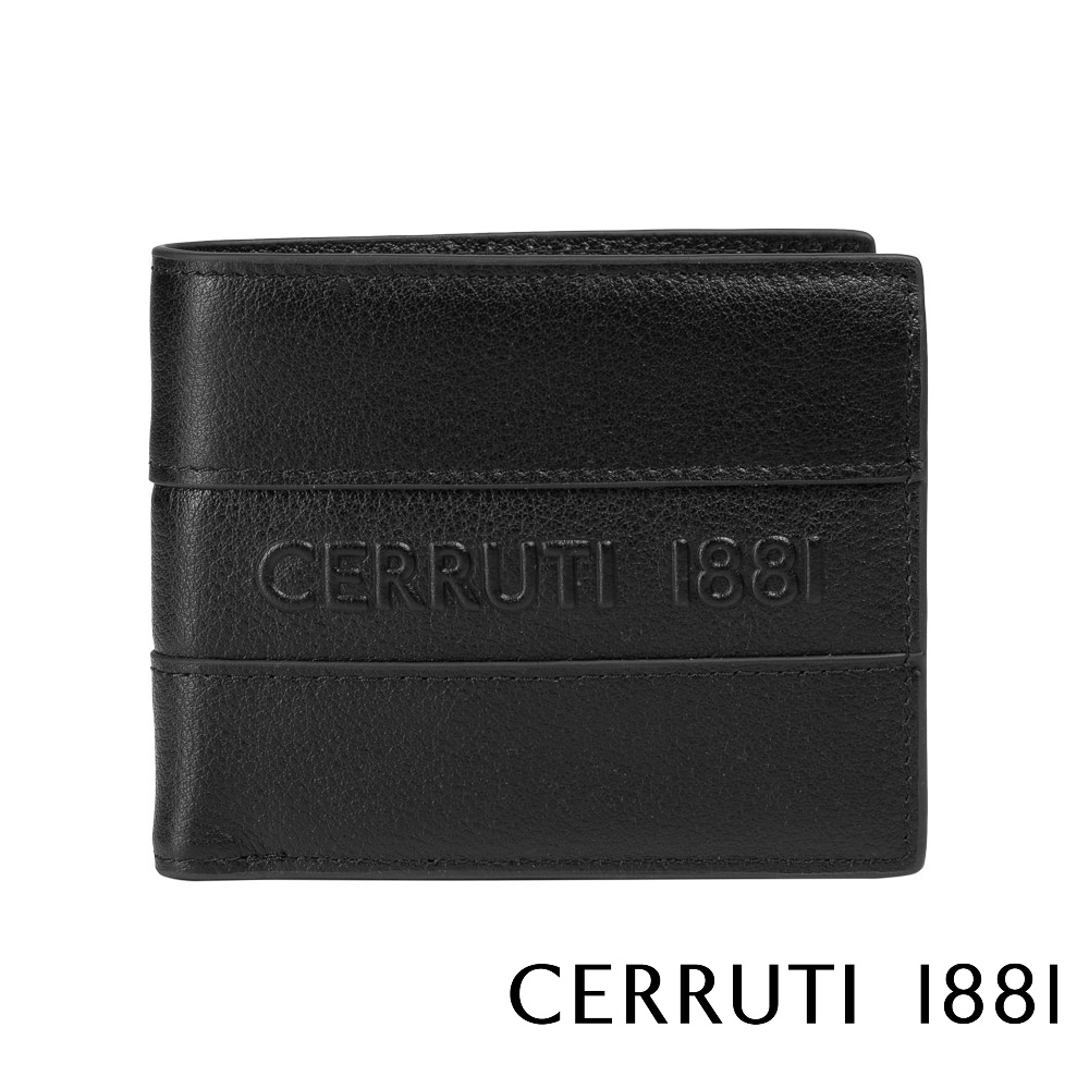 【Cerruti 1881】頂級 義大利 小牛皮 男用短夾 8卡 短夾 VASCO系列(黑色 CEPU05038M)